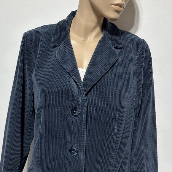 J Jill Jacket Blazer Wide Wale Corduroy Velvet Cuffs Blue Lagoon Size L Petite - Picture 5 of 11